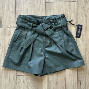 NWT Blank NYC Pleather Green-Dark Grayish 3 In Inseam Shorts Women’s 24